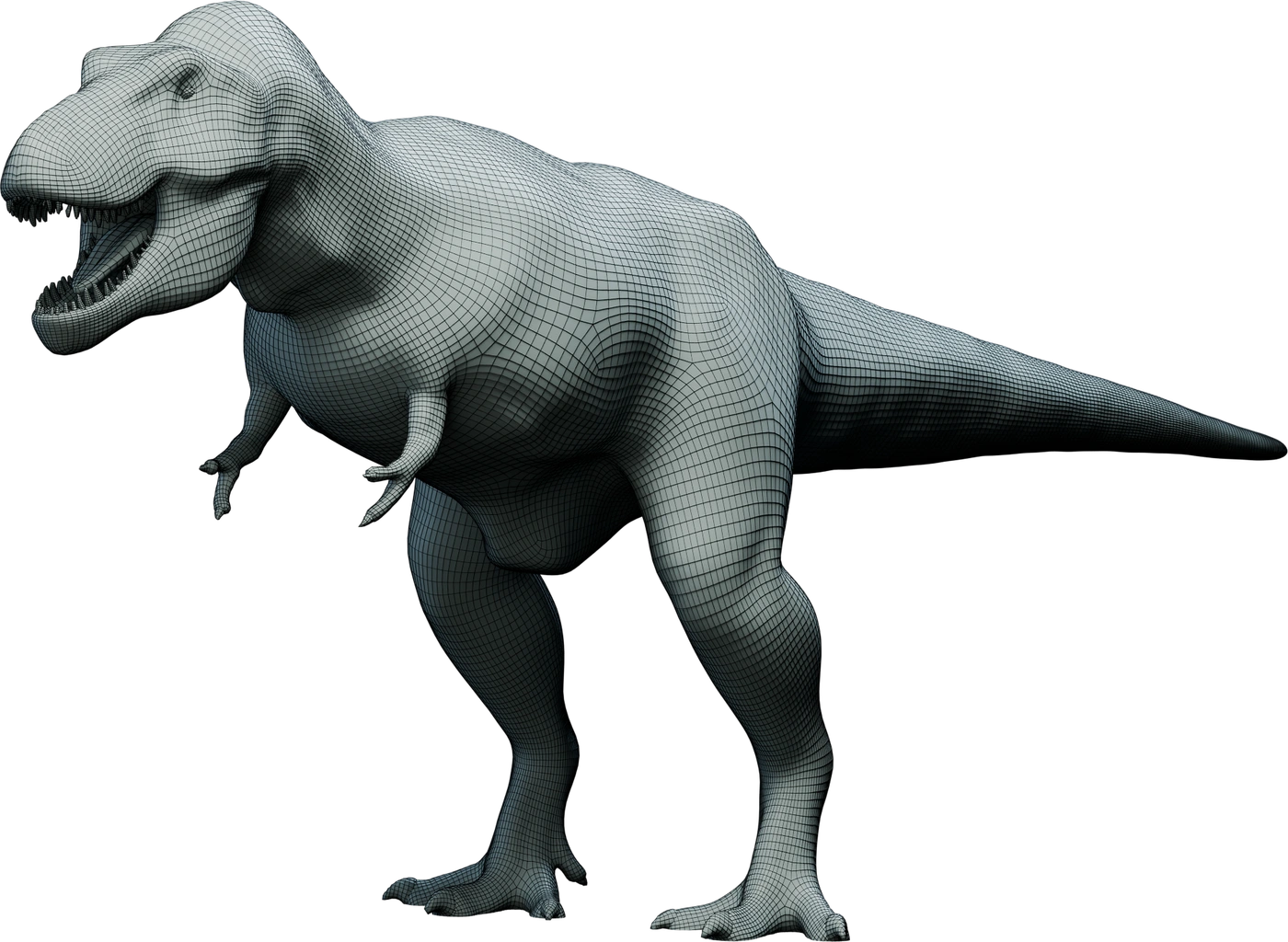 Complete retopologized dinosaur with its actual polygon edges